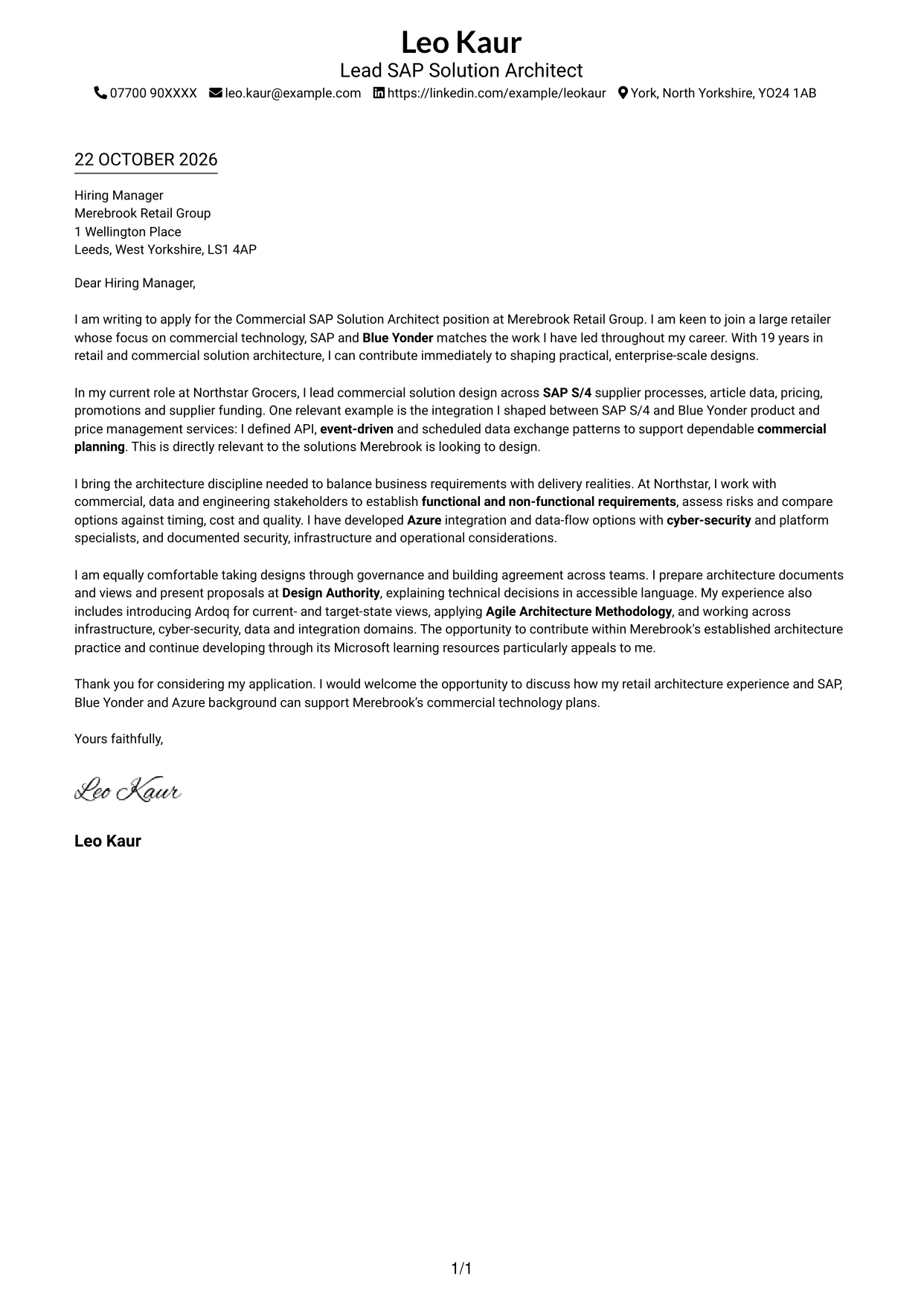Cover letter example — page 1