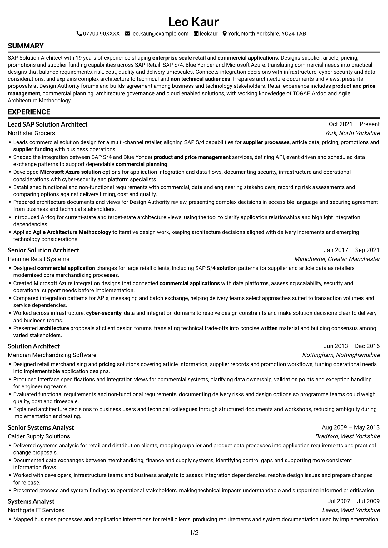 CV example — page 1
