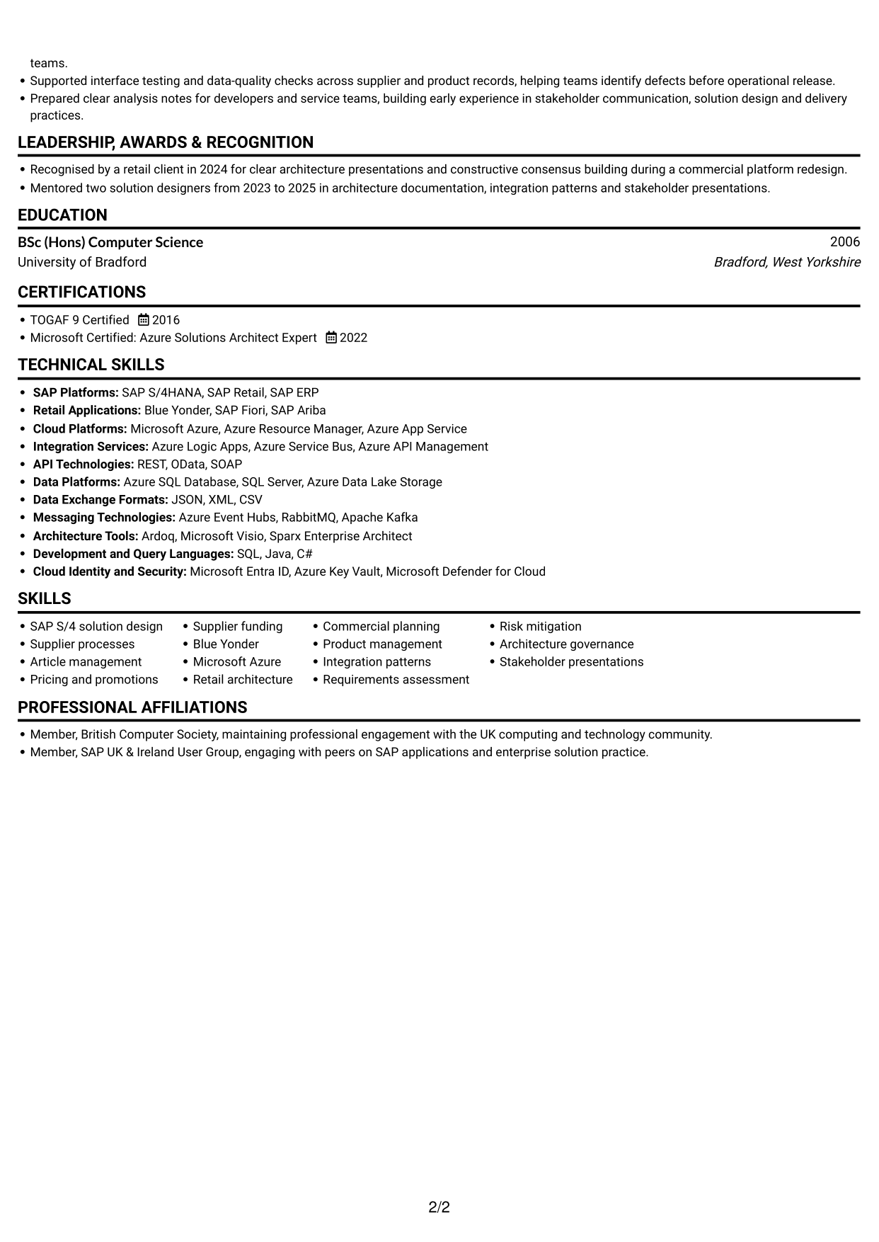 CV example — page 2