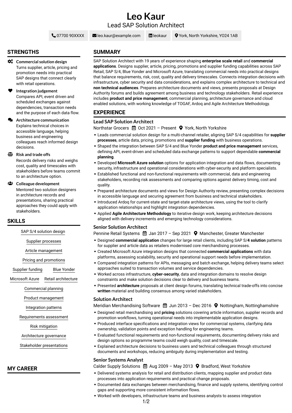 CV example — page 1