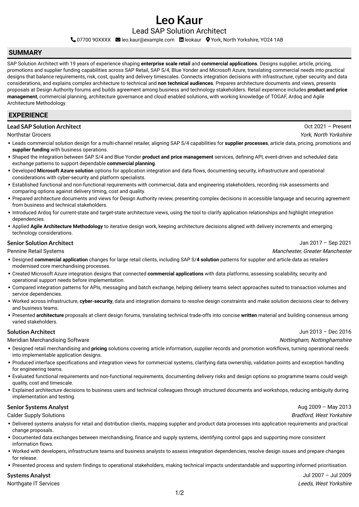 CV example — page 1