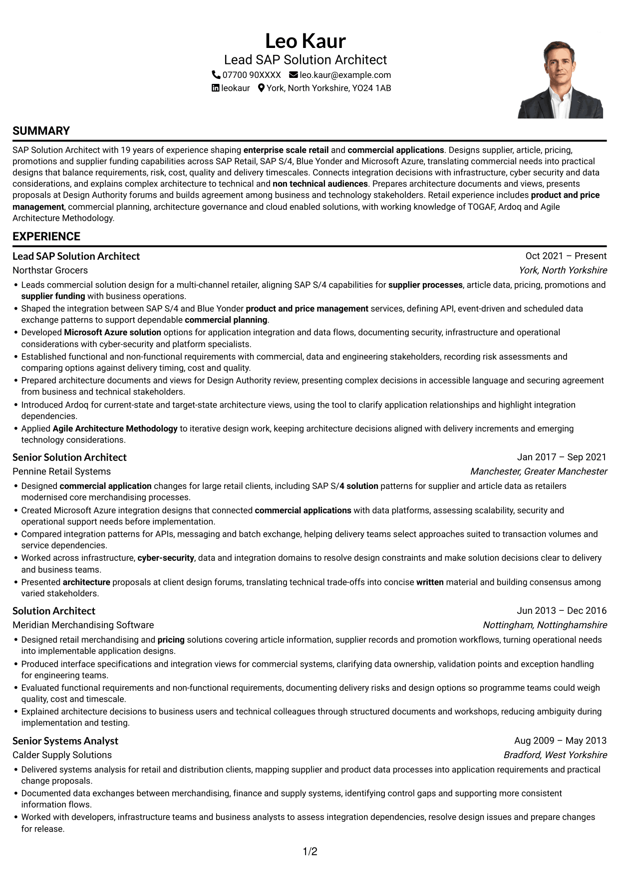 CV example — page 1