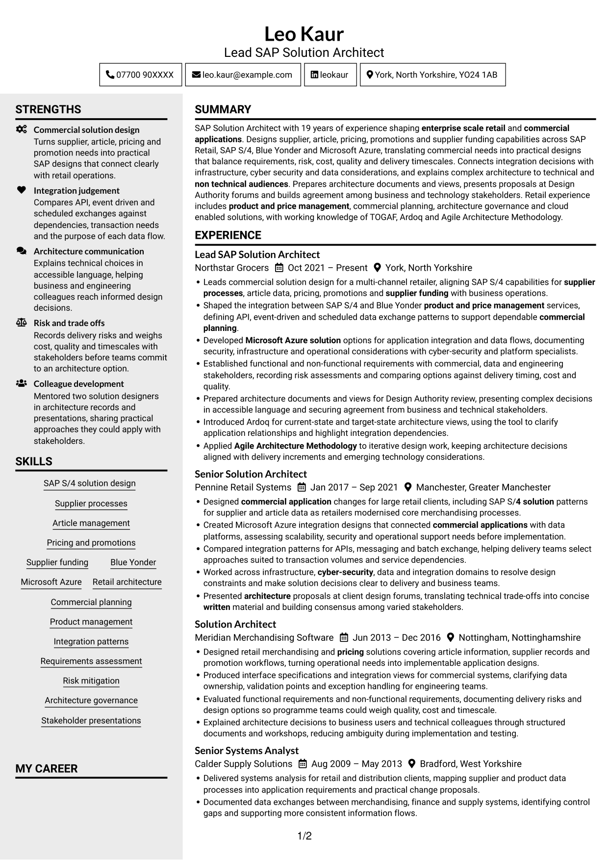 CV example — page 1