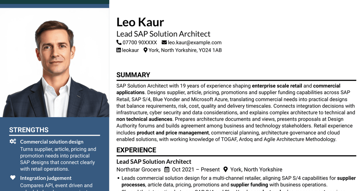 7 Commercial SAP Solution Architect CV Templates with Example