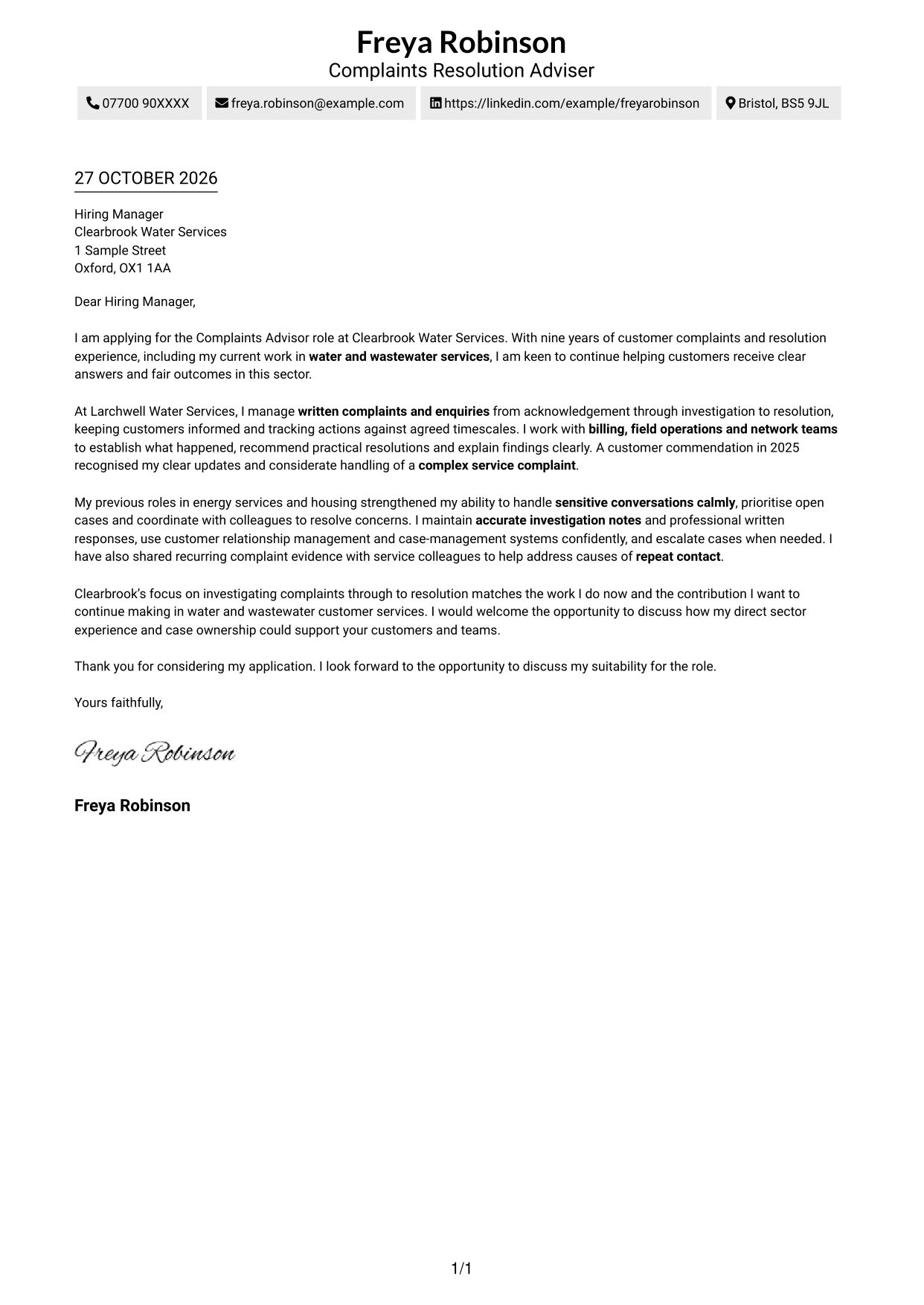 Cover letter example — page 1