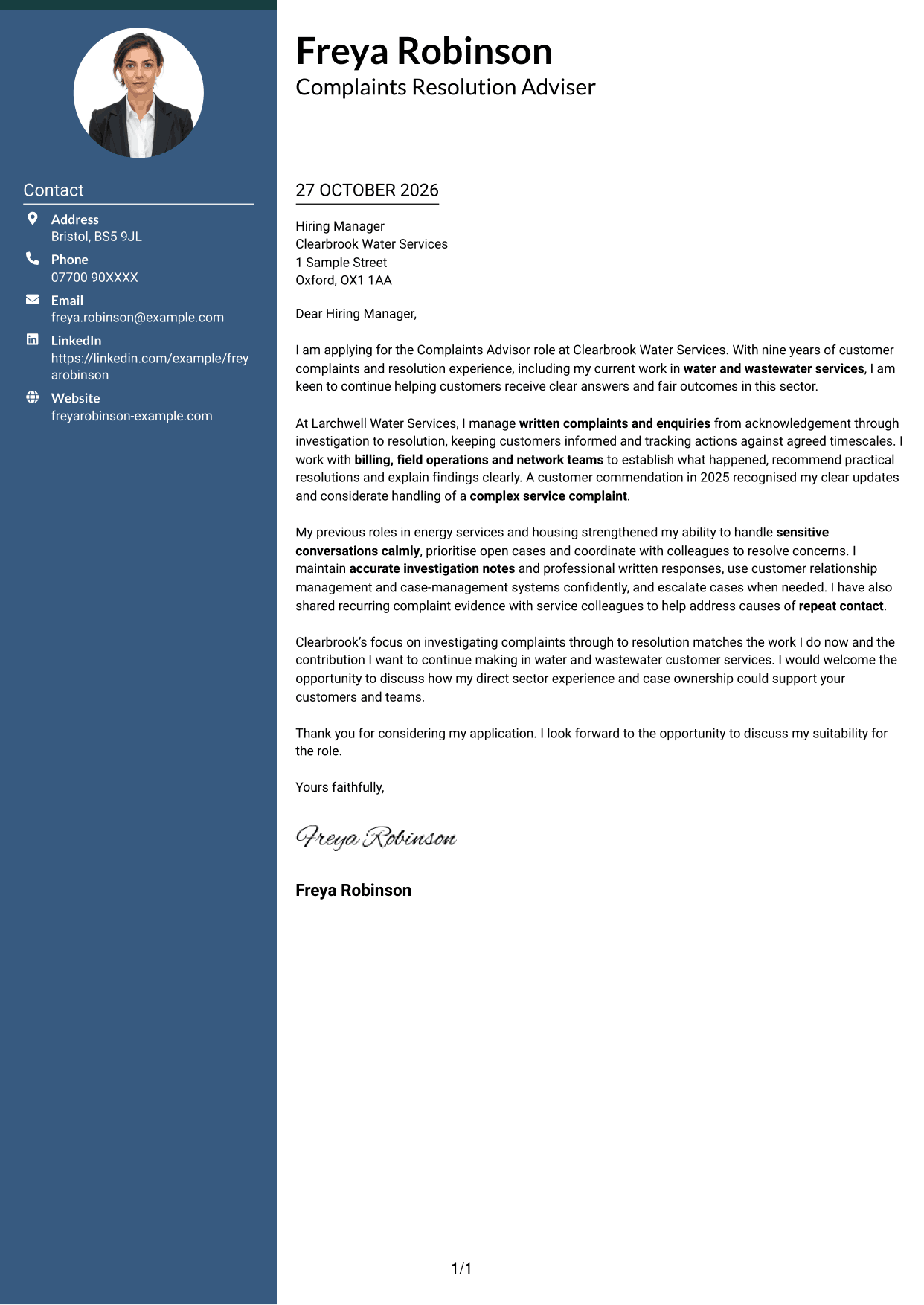 Cover letter example — page 1