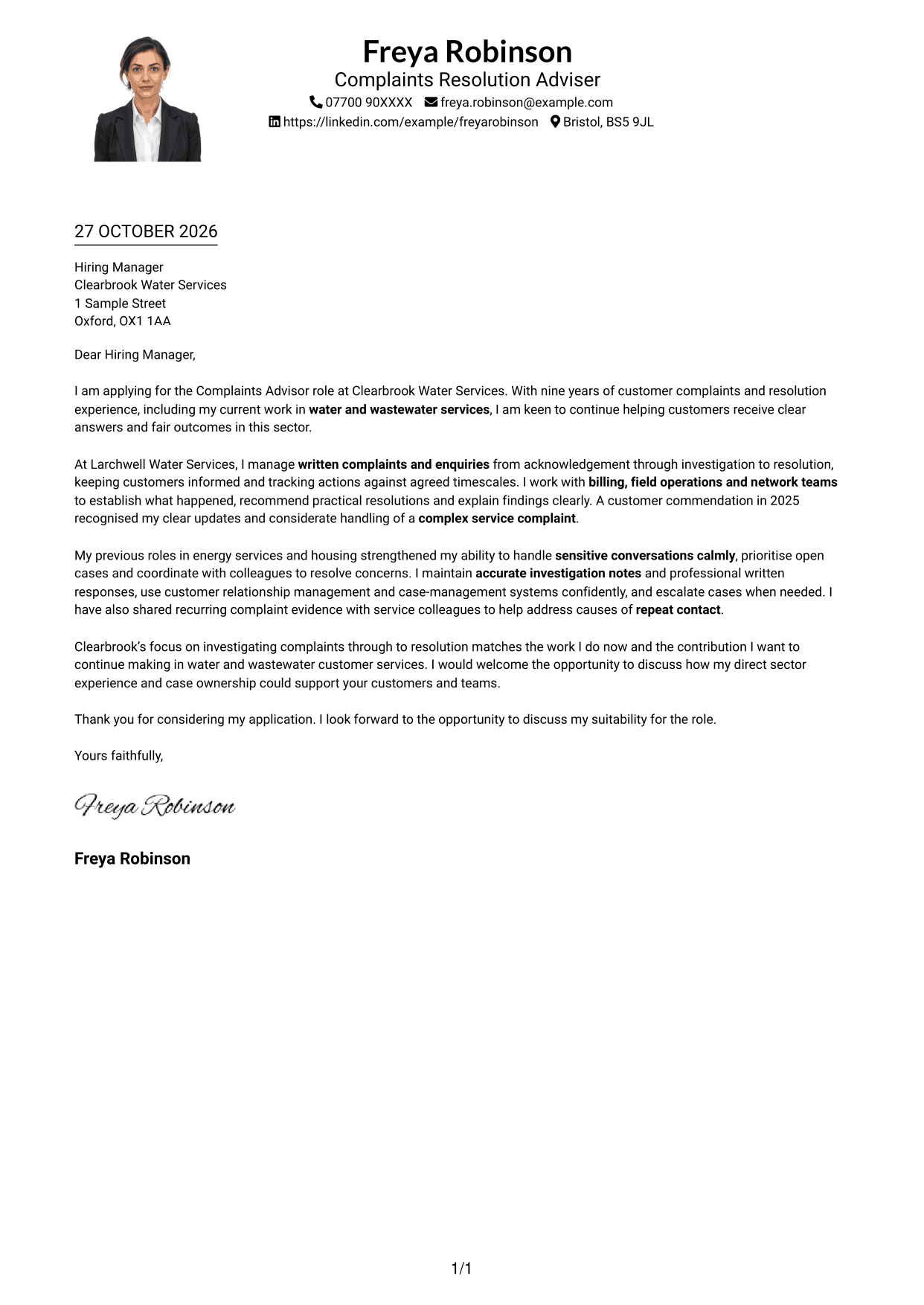 Cover letter example — page 1