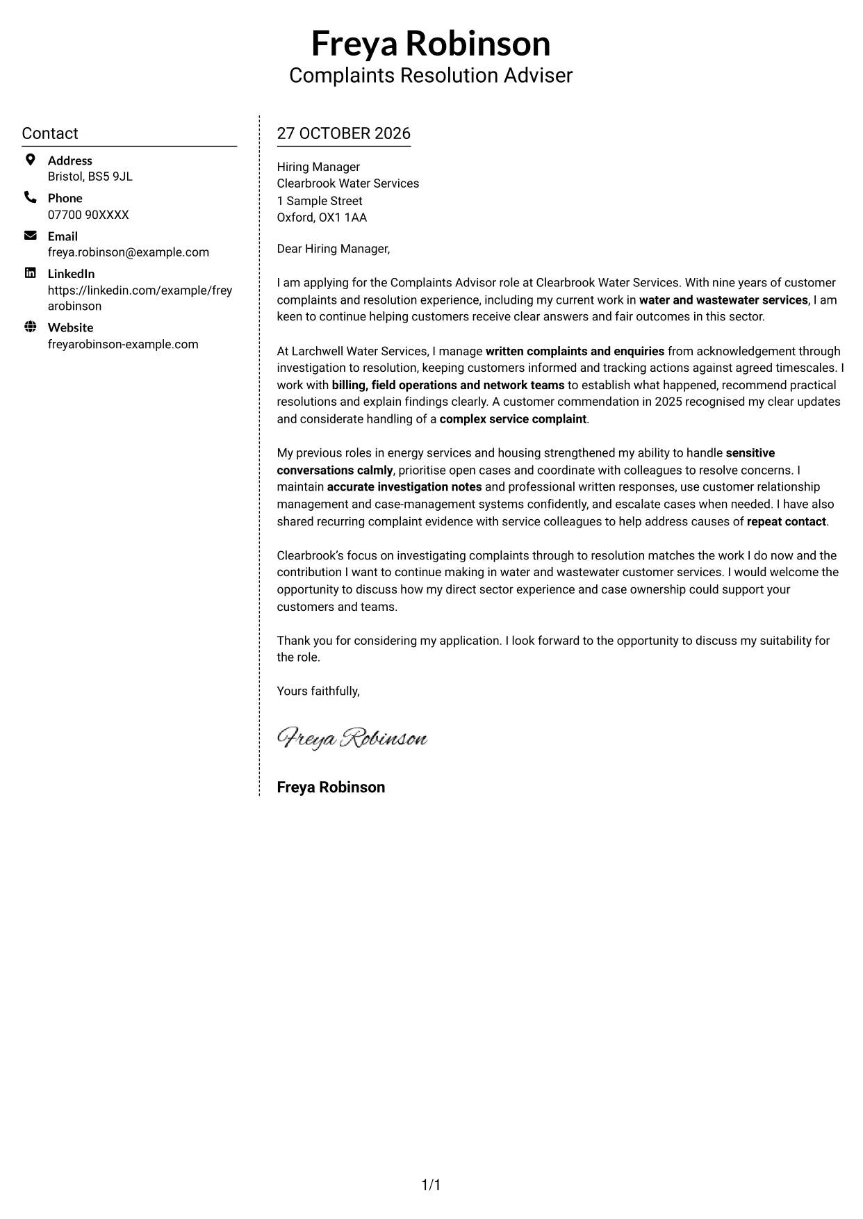 Cover letter example — page 1