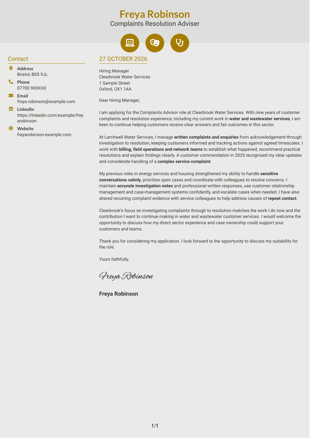 Cover letter example — page 1