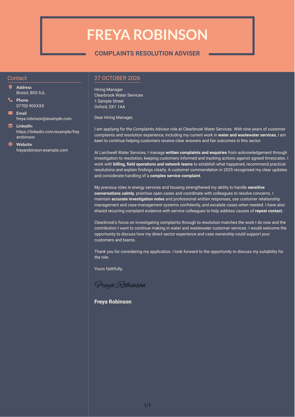 Cover letter example — page 1