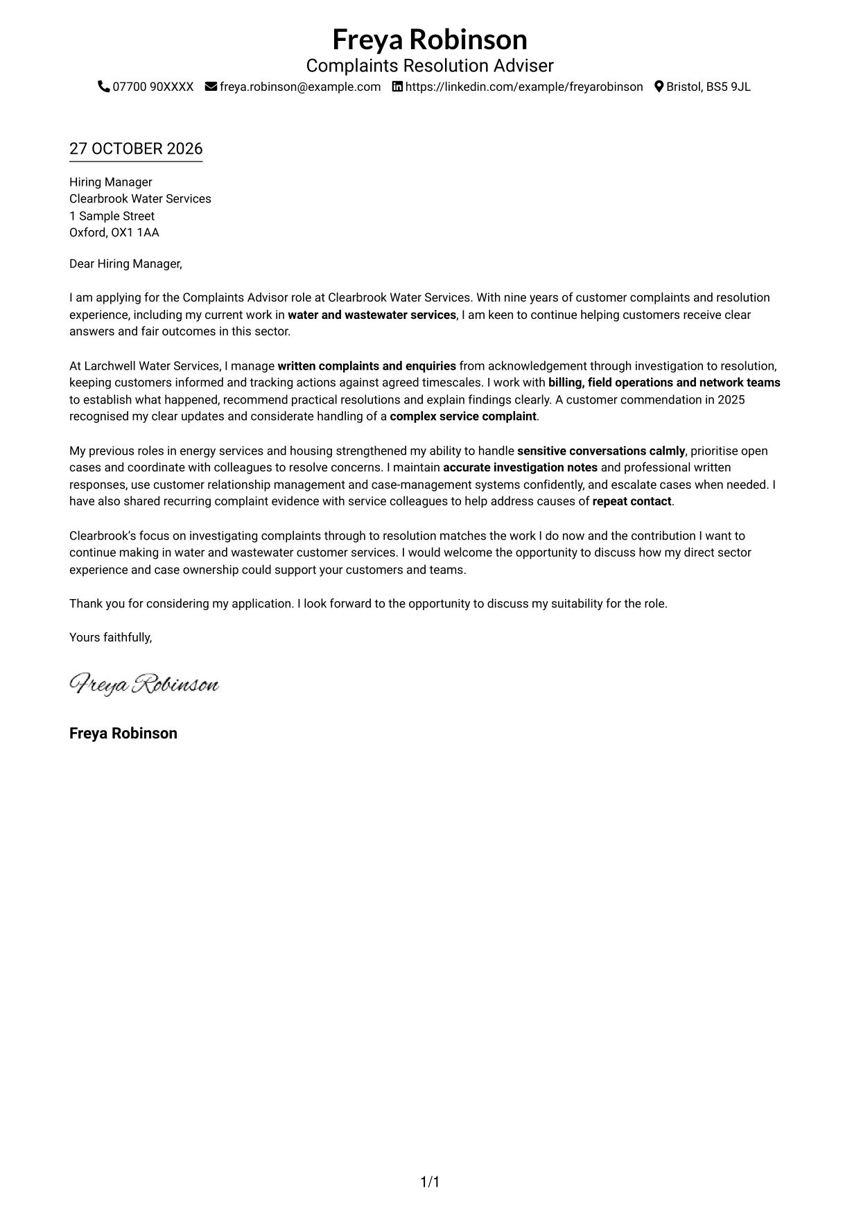 Cover letter example — page 1