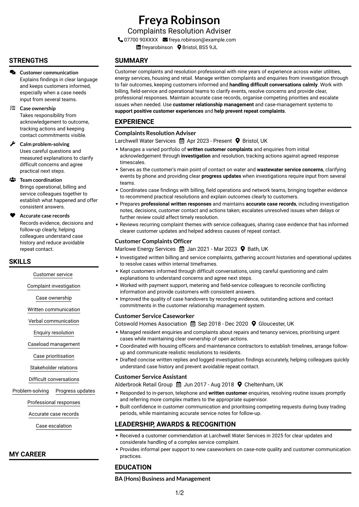 CV example — page 1