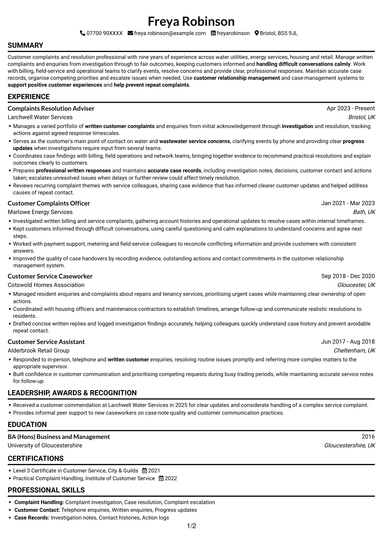 CV example — page 1
