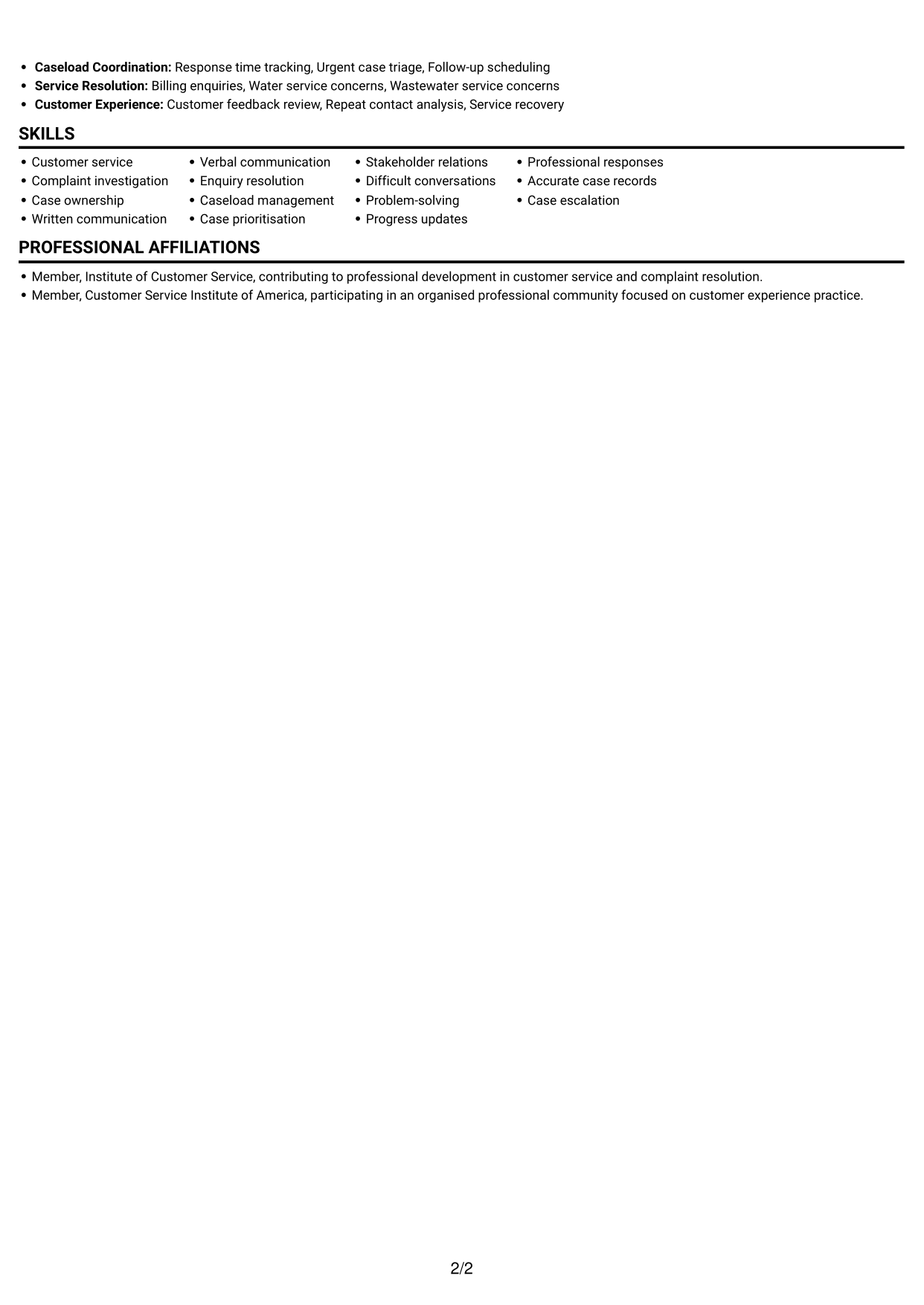 CV example — page 2