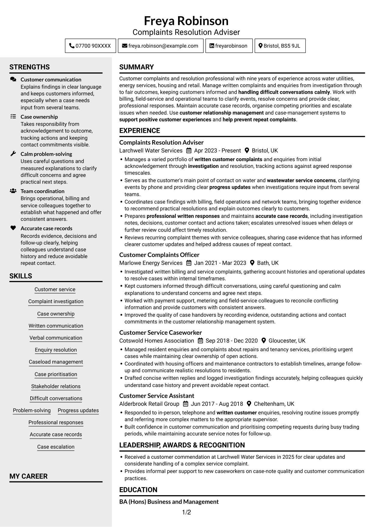 CV example — page 1