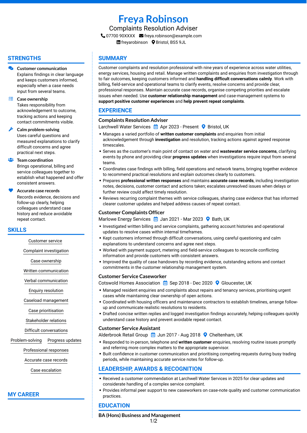 CV example — page 1