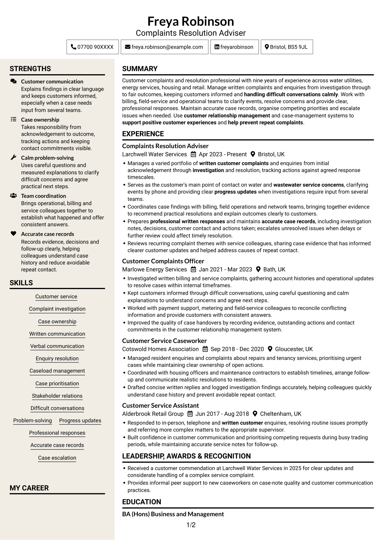 CV example — page 1