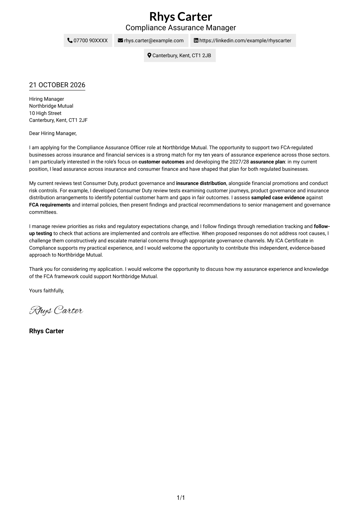 Cover letter example — page 1