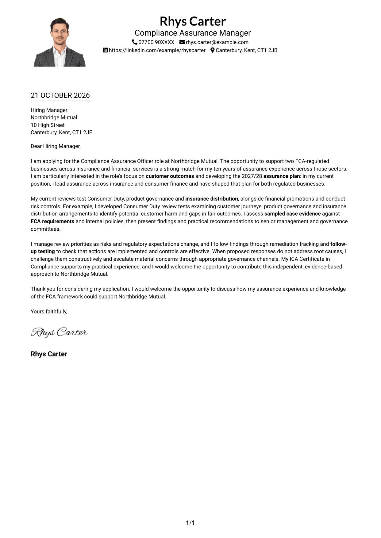 Cover letter example — page 1
