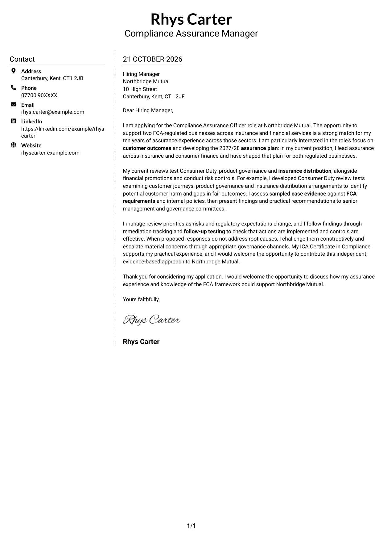 Cover letter example — page 1