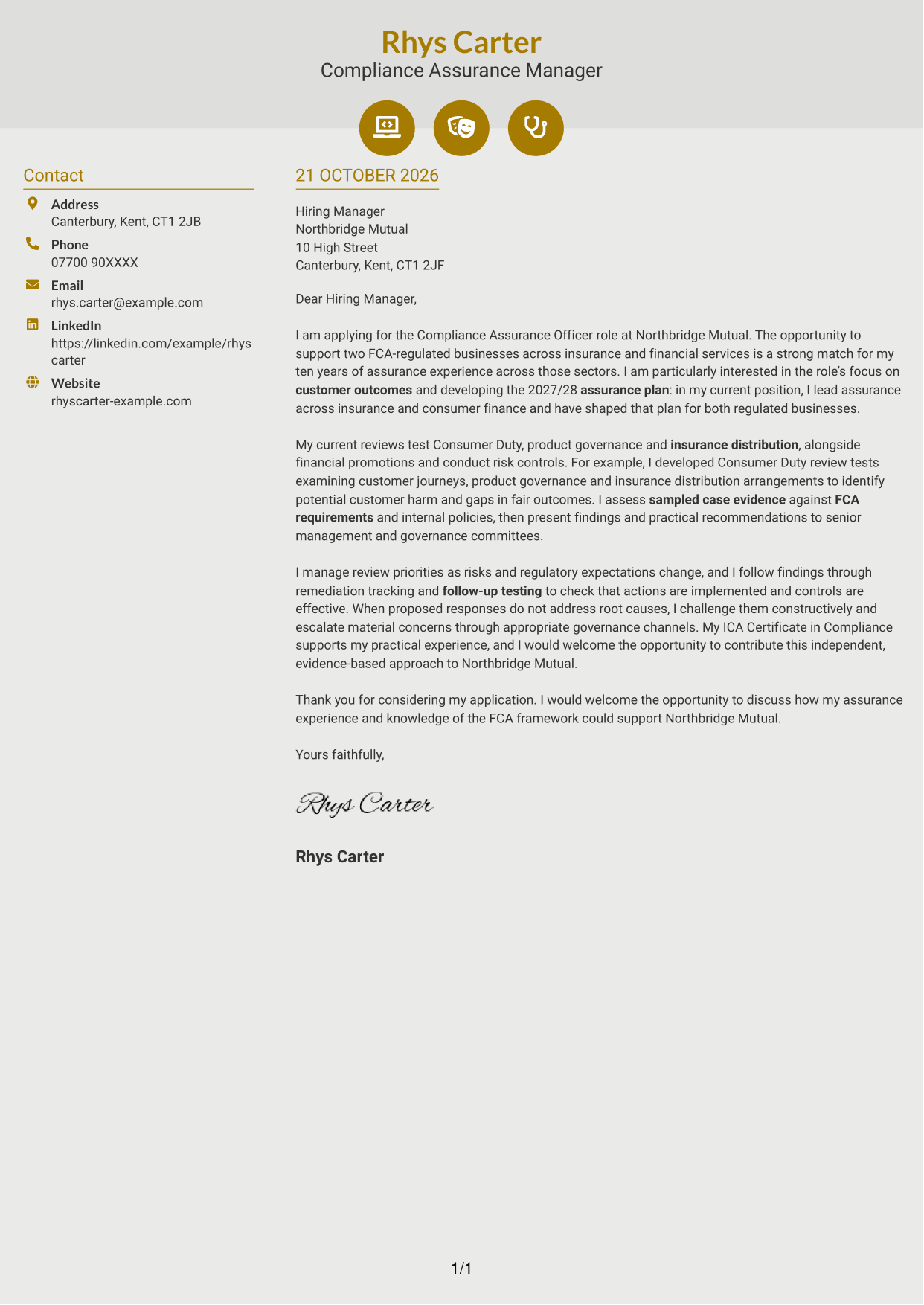 Cover letter example — page 1