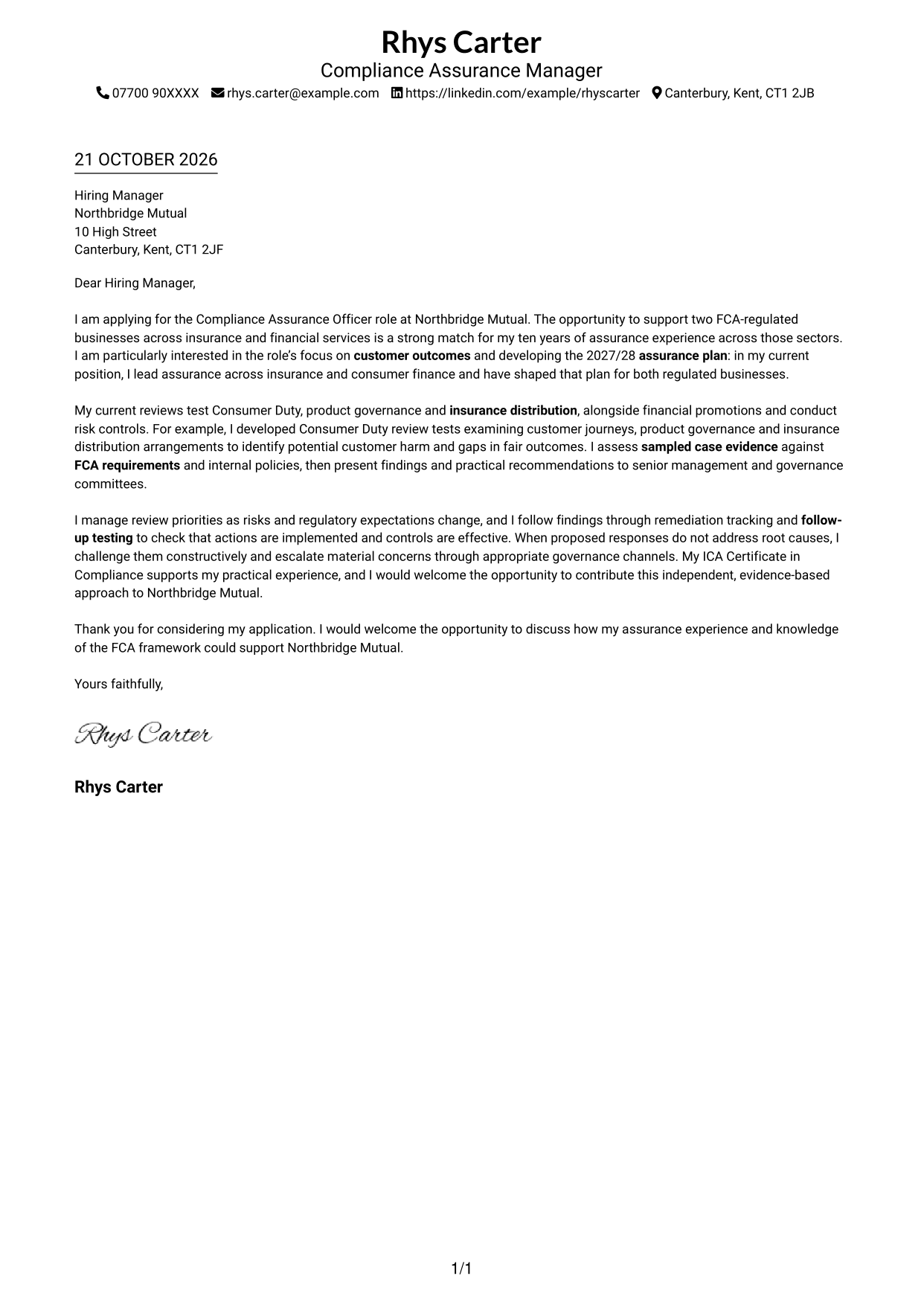 Cover letter example — page 1