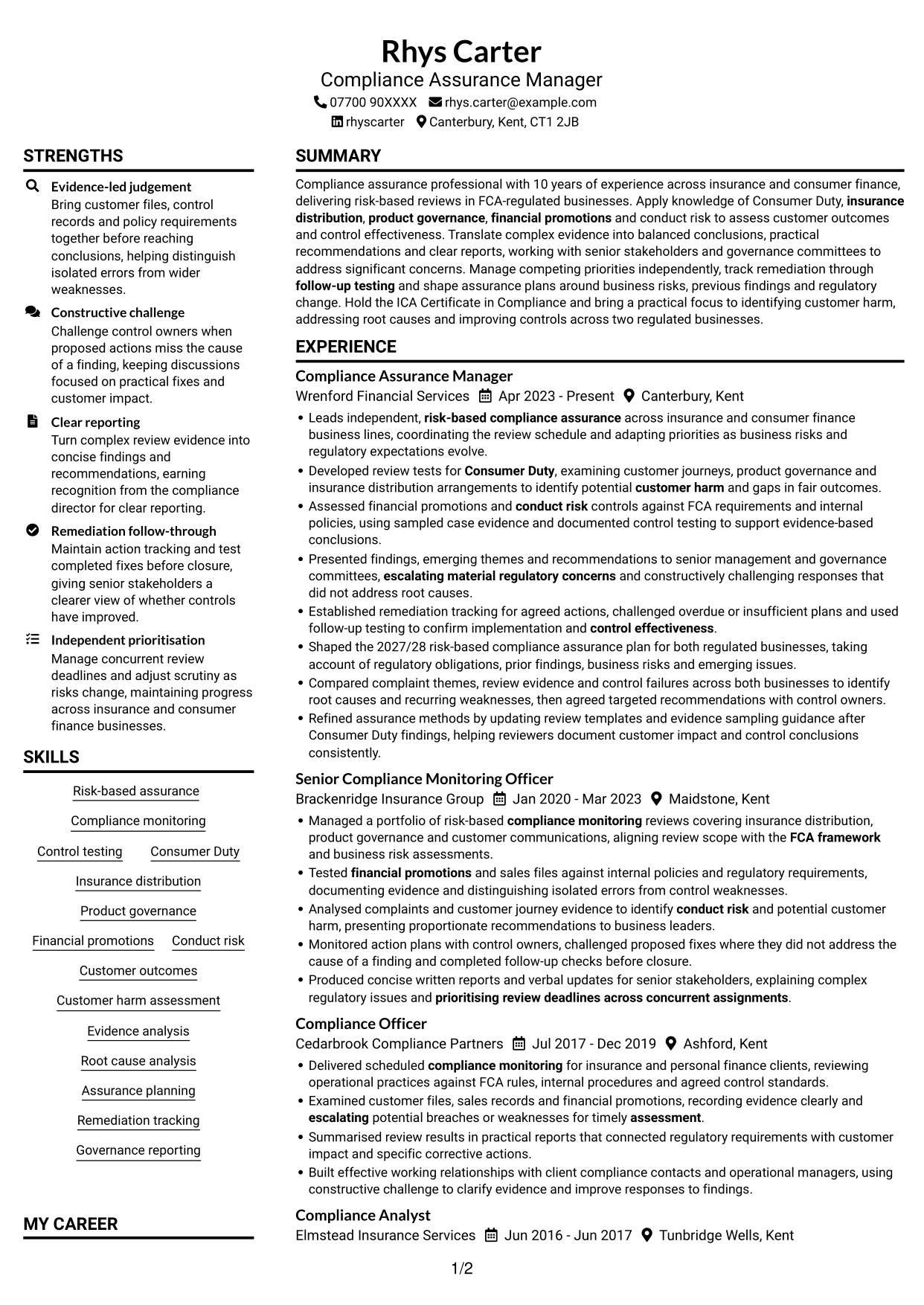 CV example — page 1