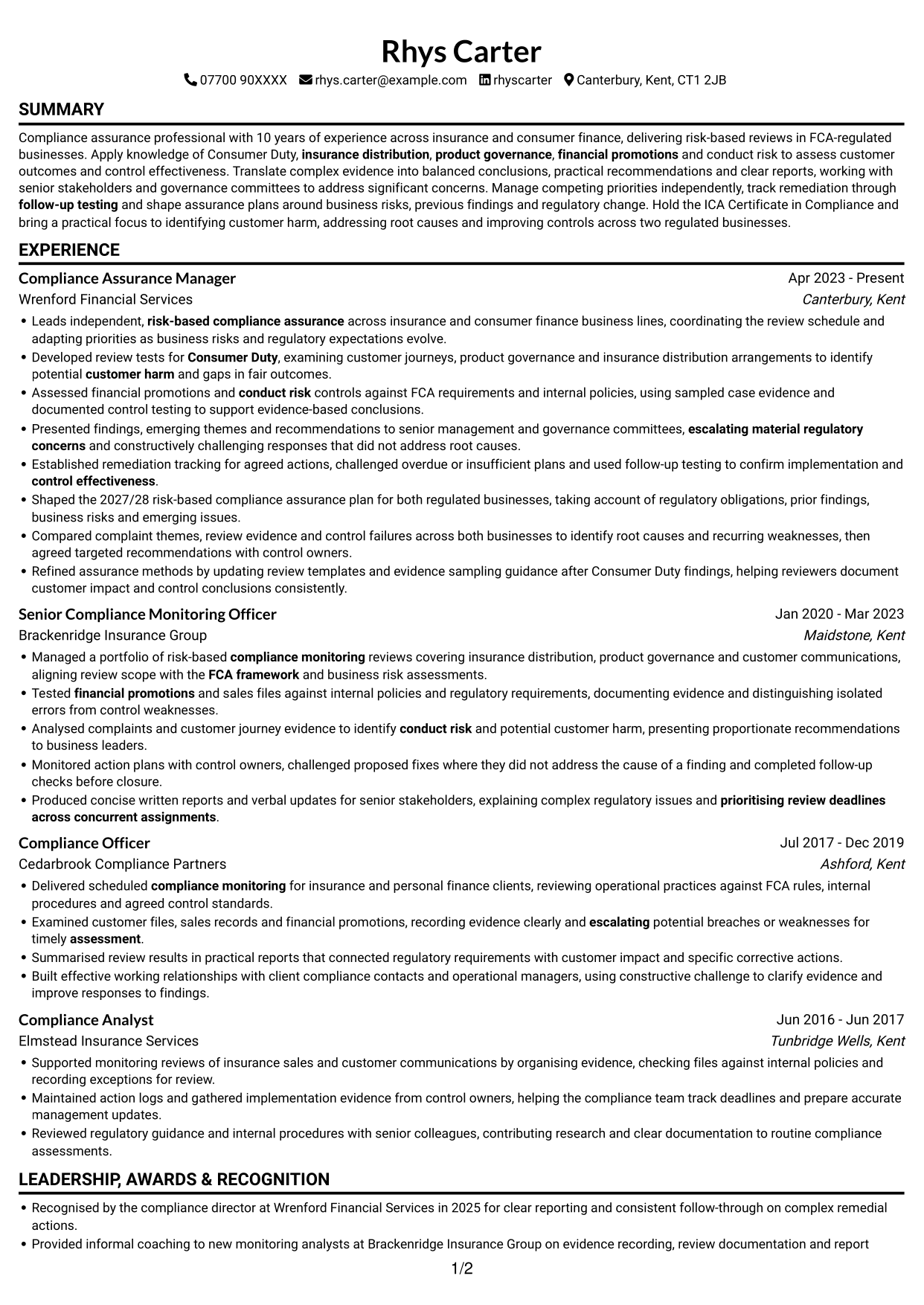 CV example — page 1