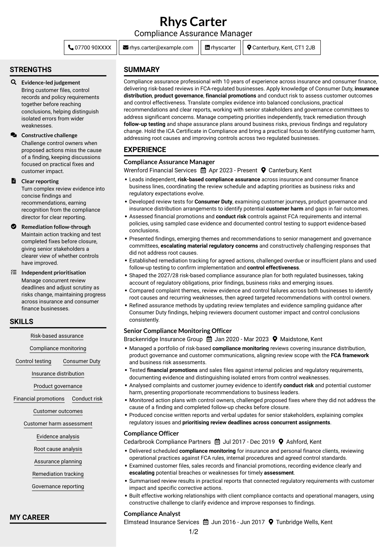 CV example — page 1