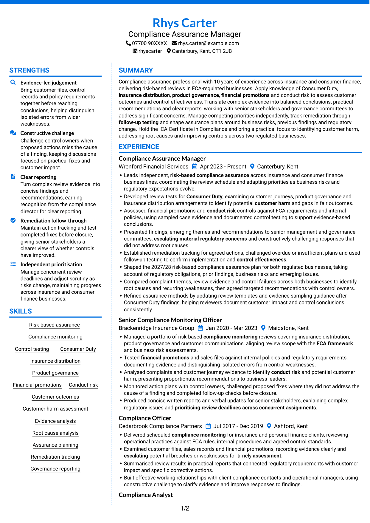 CV example — page 1