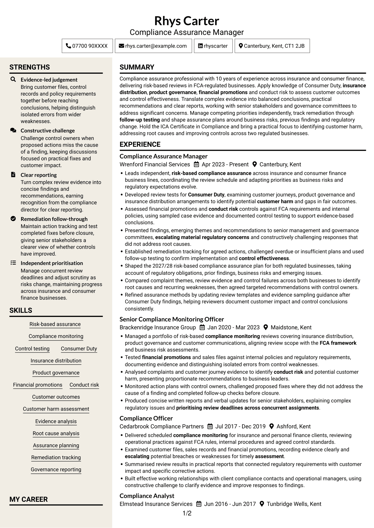 CV example — page 1