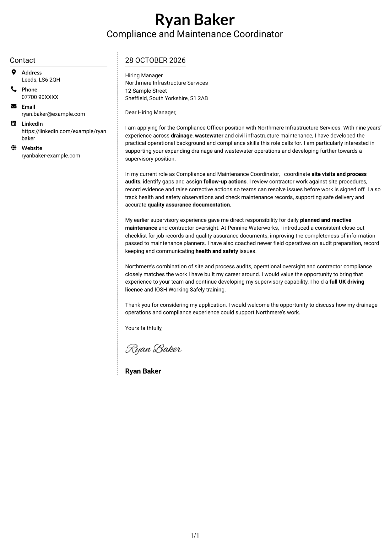 Cover letter example — page 1
