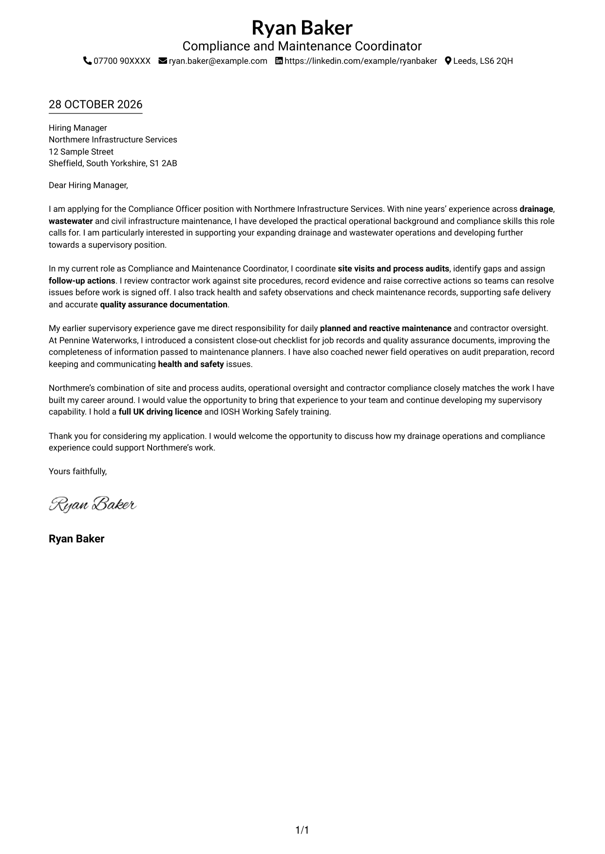 Cover letter example — page 1