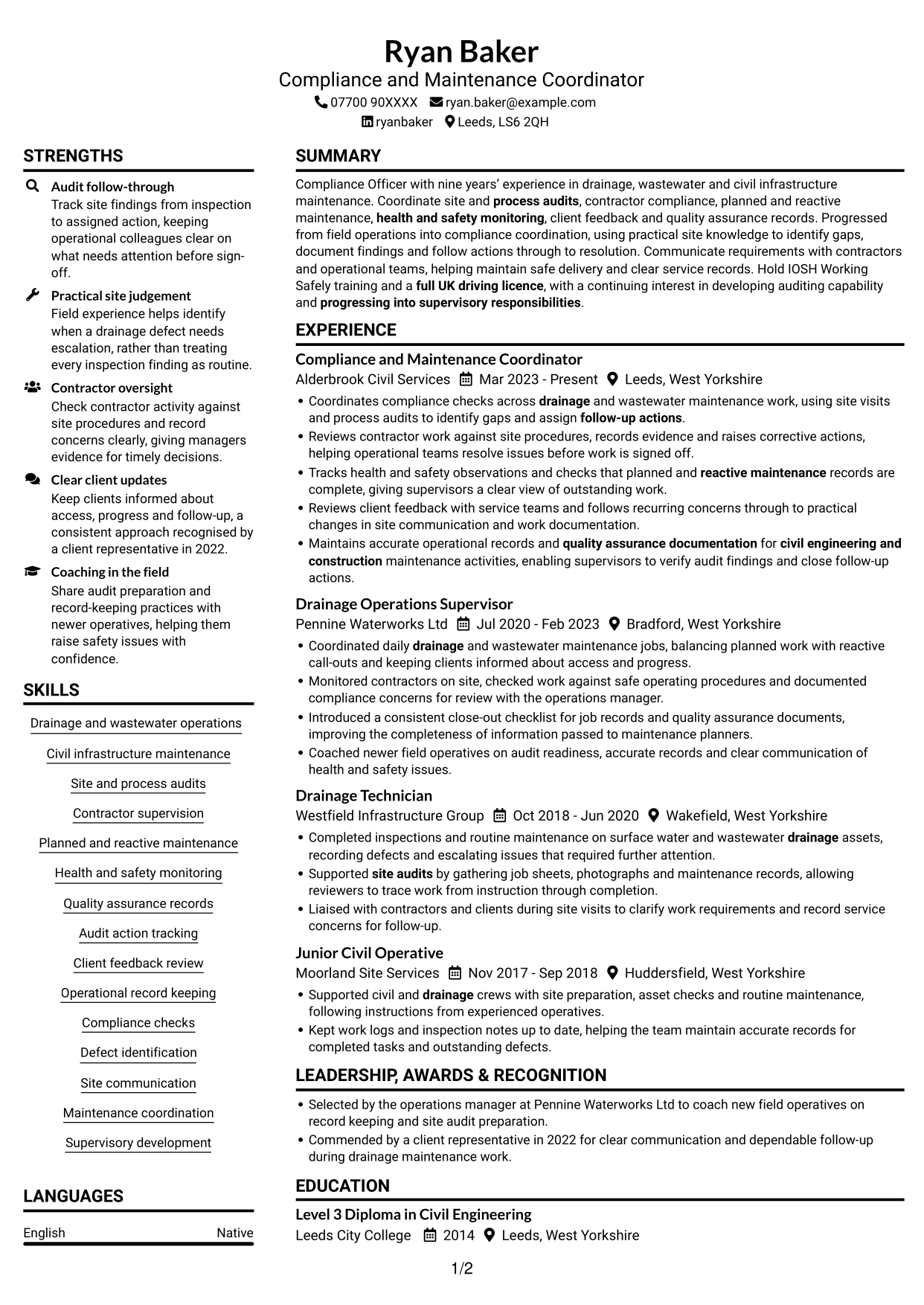 CV example — page 1