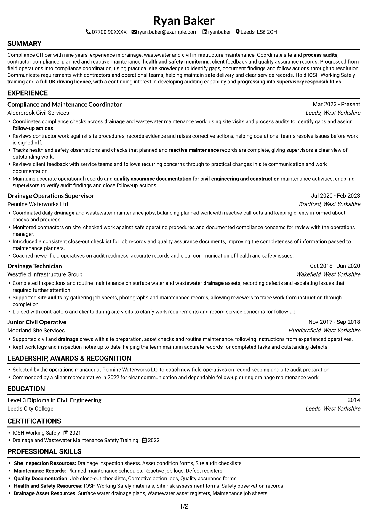 CV example — page 1