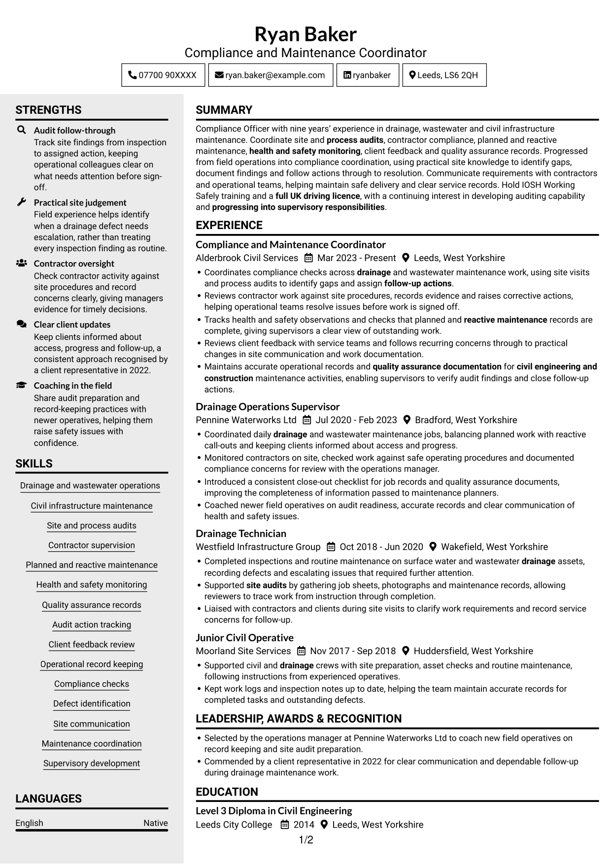 CV example — page 1
