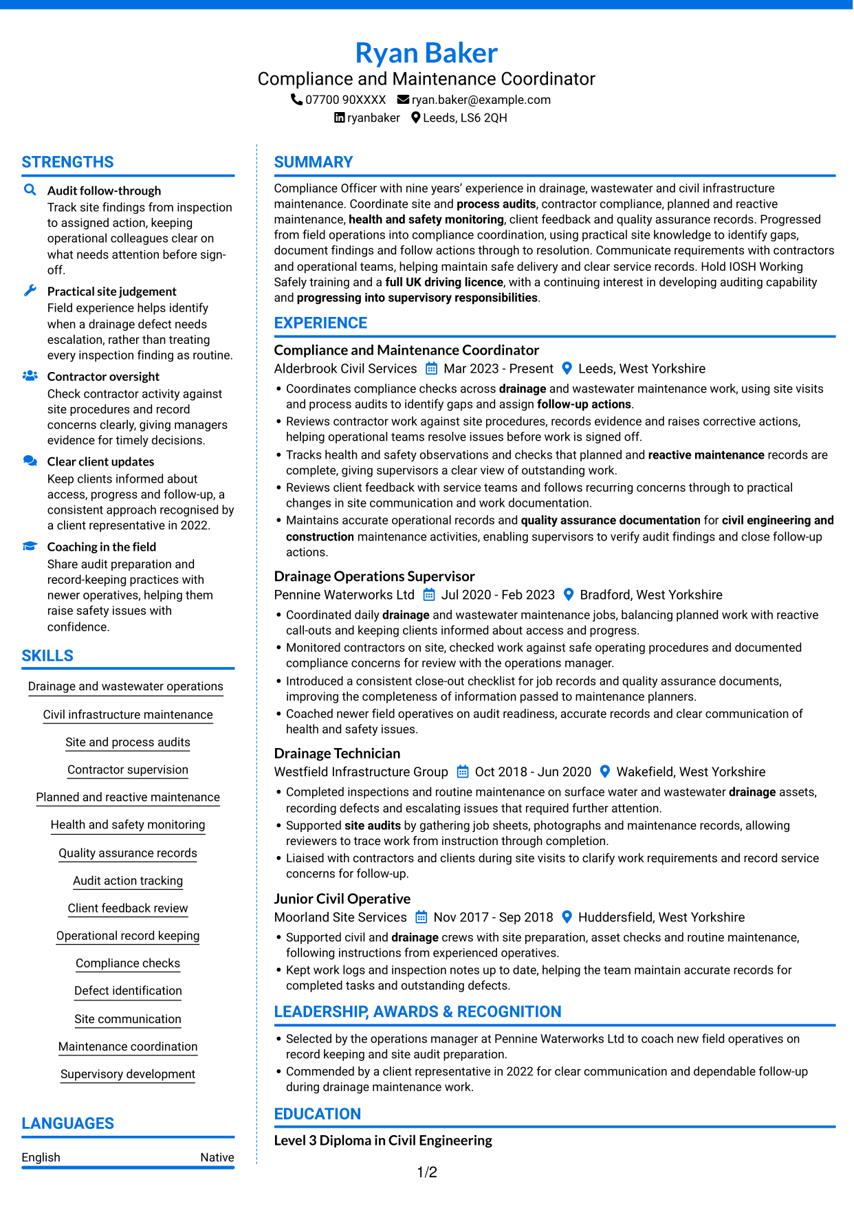 CV example — page 1