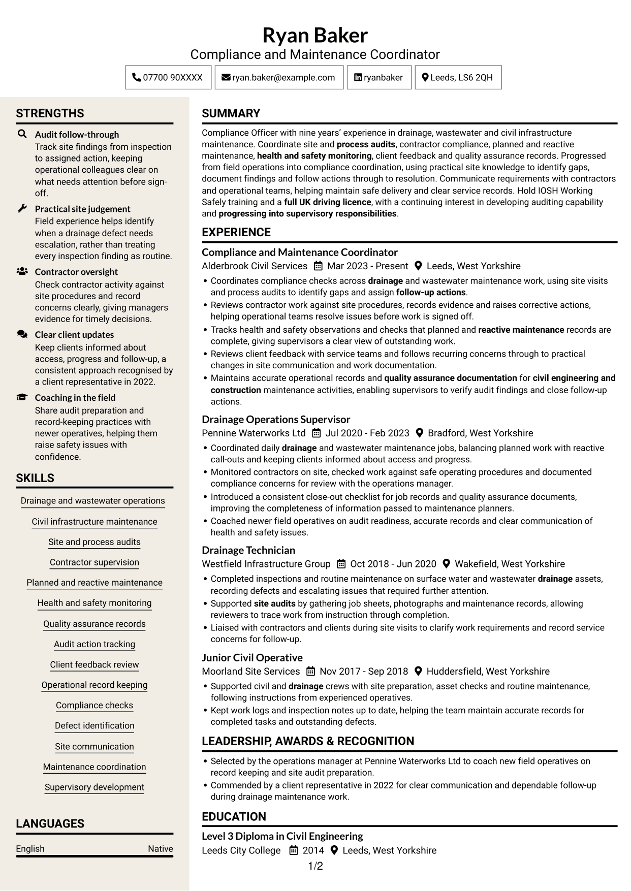 CV example — page 1
