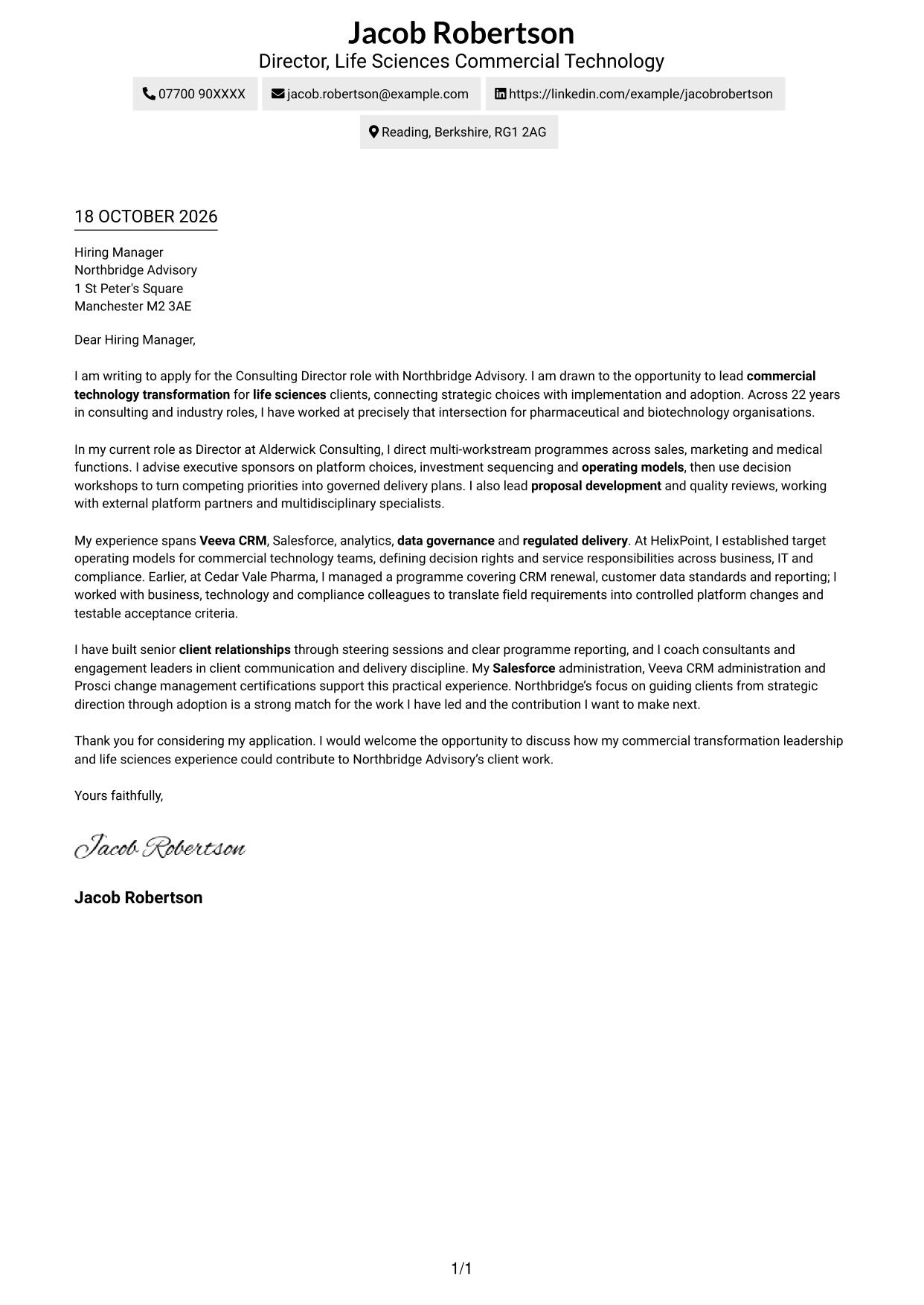 Cover letter example — page 1