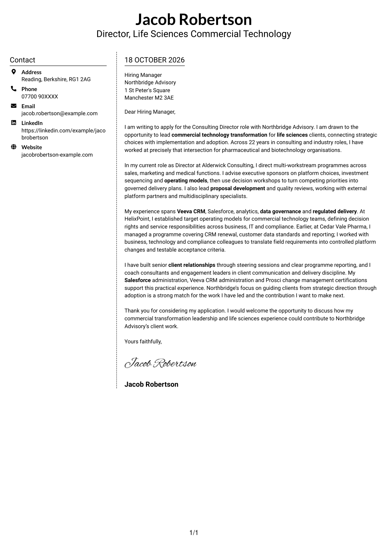 Cover letter example — page 1