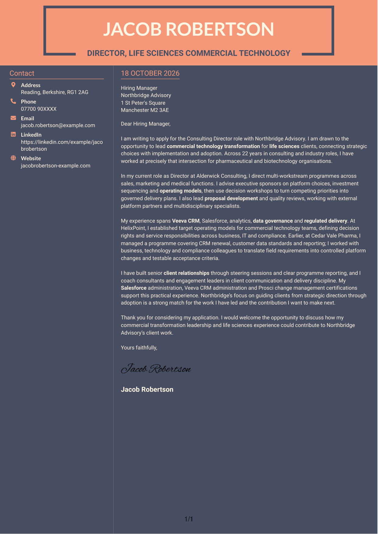 Cover letter example — page 1