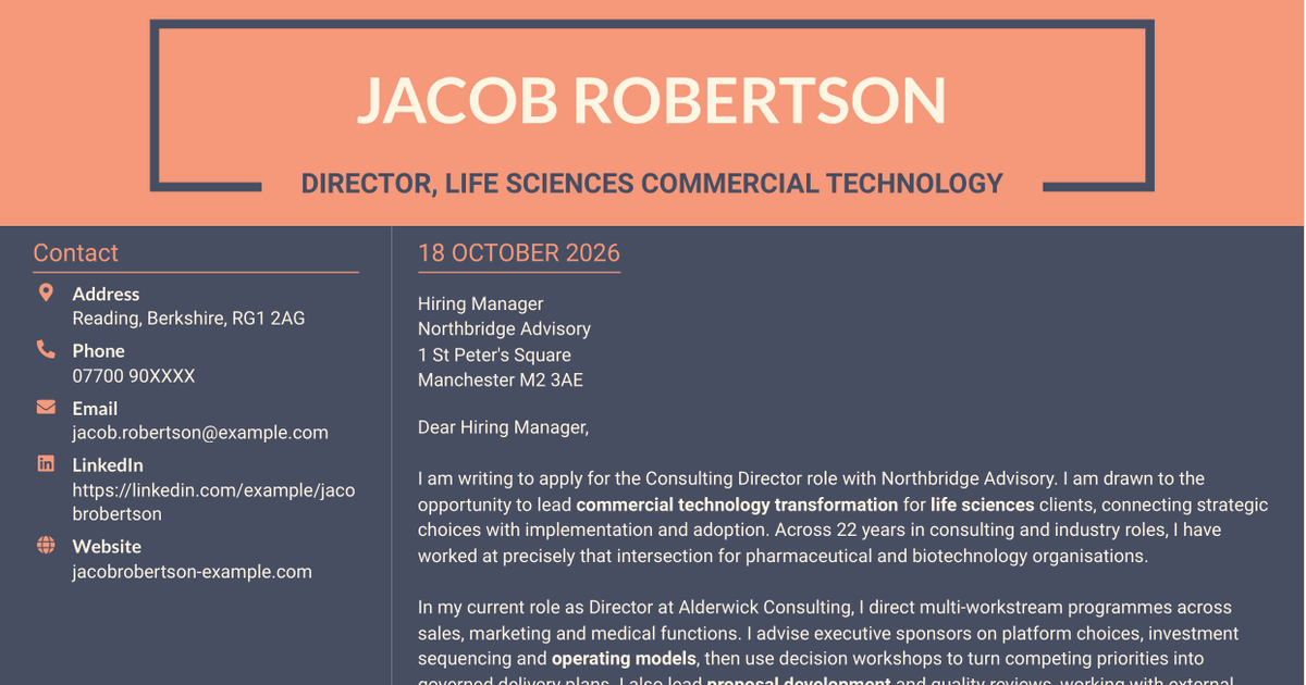 7 Consulting Director - Life Sciences Commercial Technology Cover Letter Templates with Example