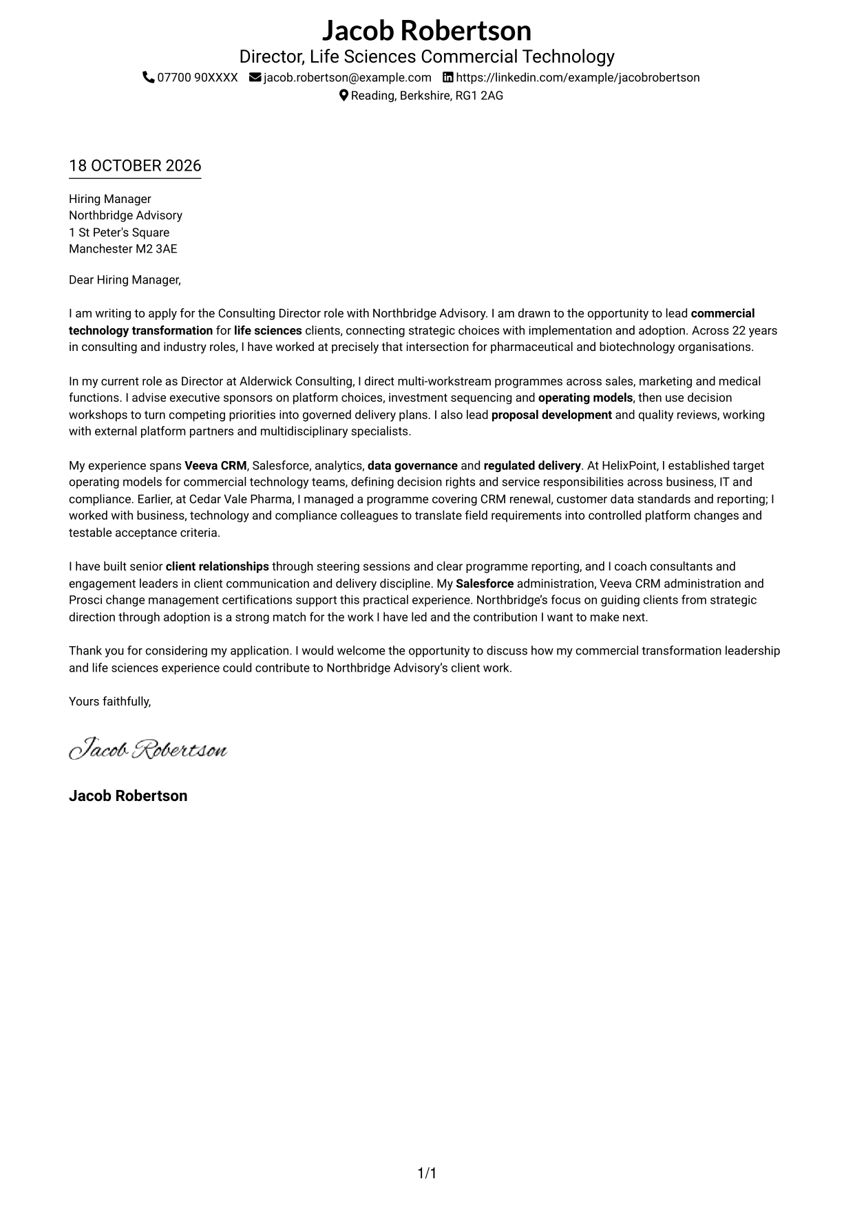 Cover letter example — page 1