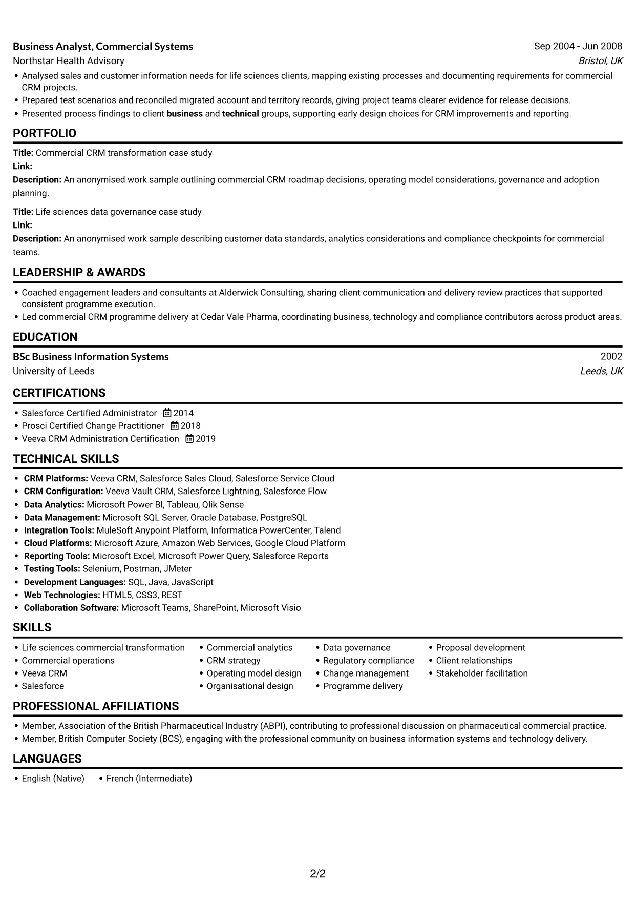 CV example — page 2