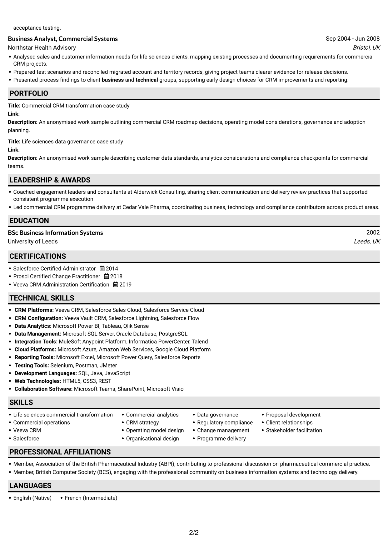 CV example — page 2