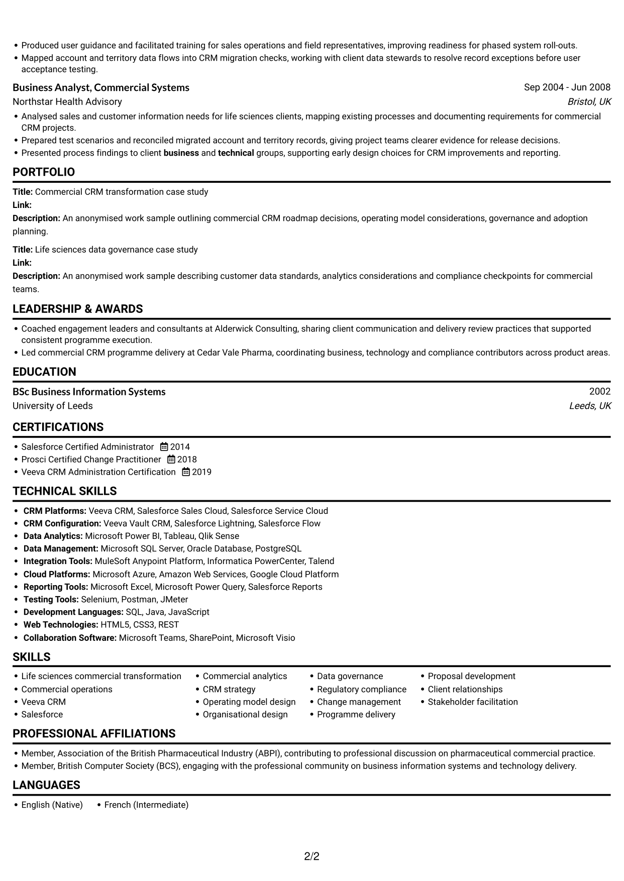 CV example — page 2