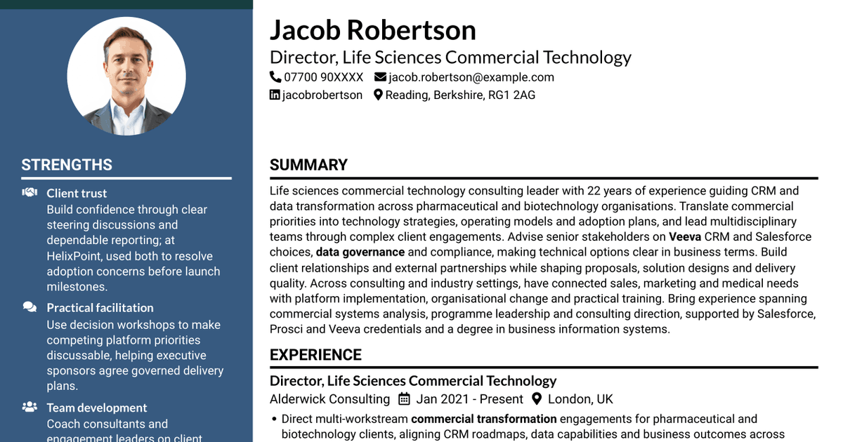 7 Consulting Director - Life Sciences Commercial Technology CV Templates with Example