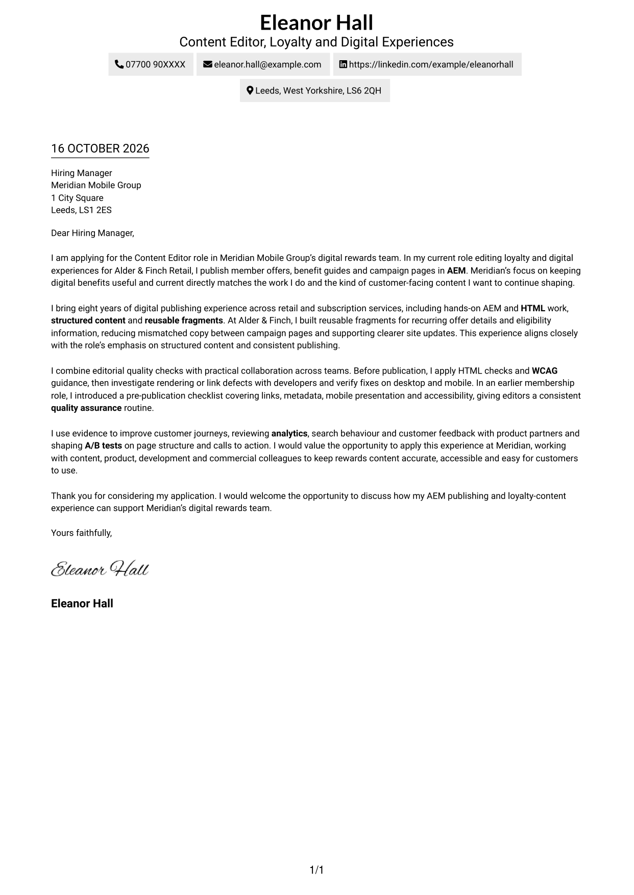 Cover letter example — page 1