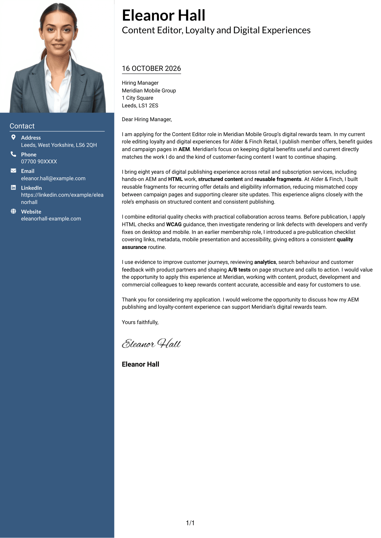 Cover letter example — page 1