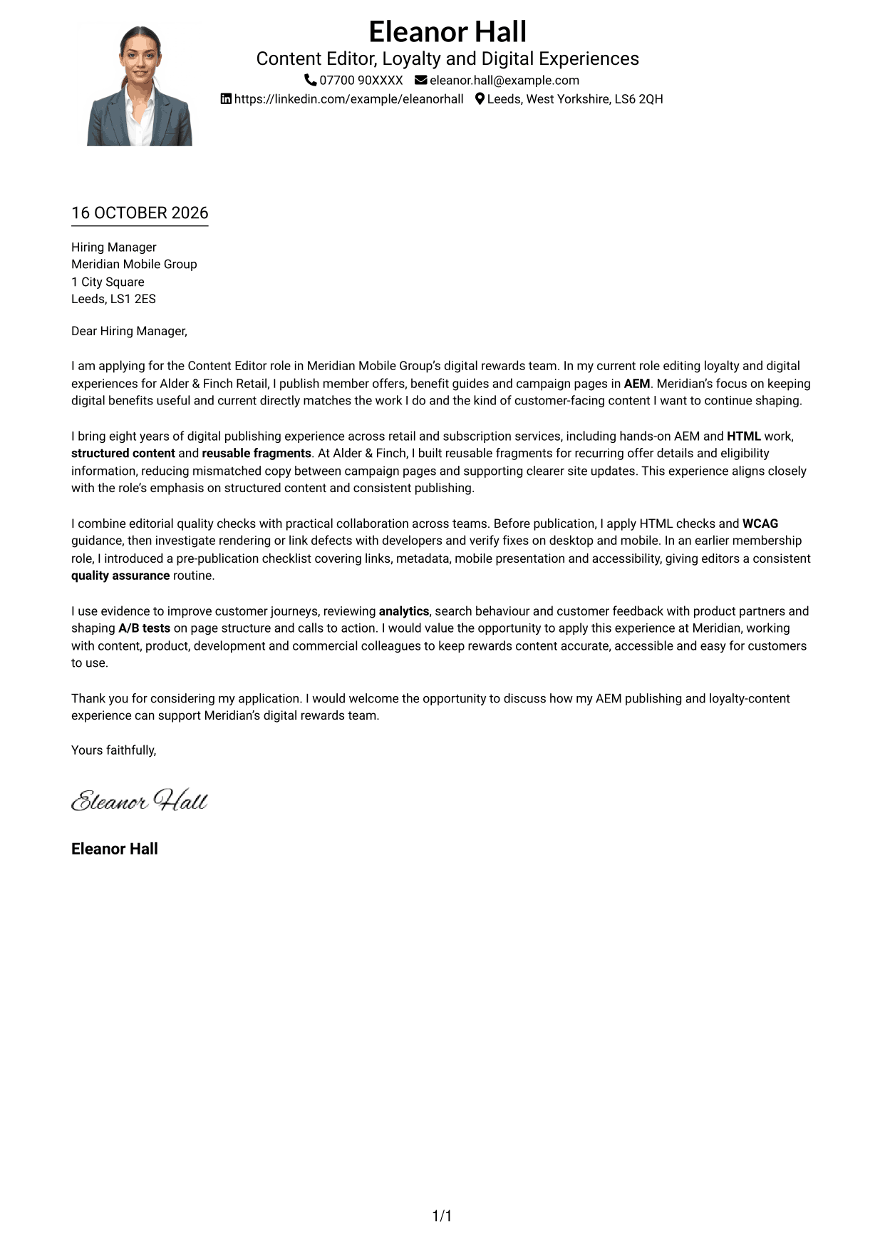 Cover letter example — page 1